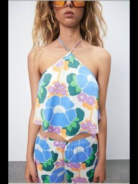 Zara Multicolor Floral Halter Top